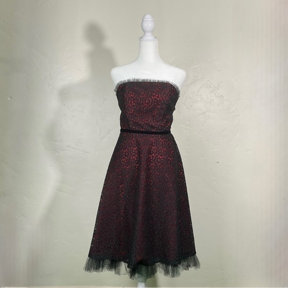 Black and Red Lace Whimsigoth Strapless Dress Prom - Picture 1 of 5